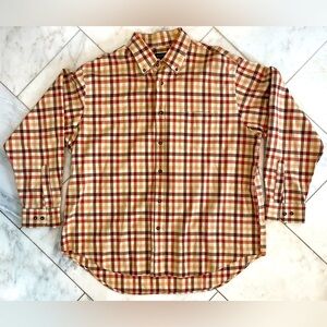 Henry Cotton Men’s XL 100% Cotton brown yellow rust plaid button down shirt EUC